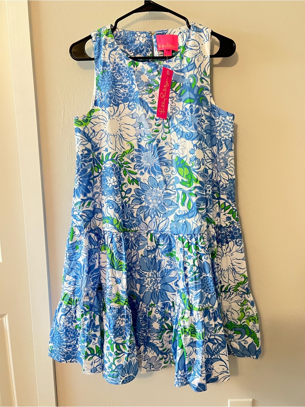 Lilly Pulitzer Blue, White & Green Floral Tiered Dress